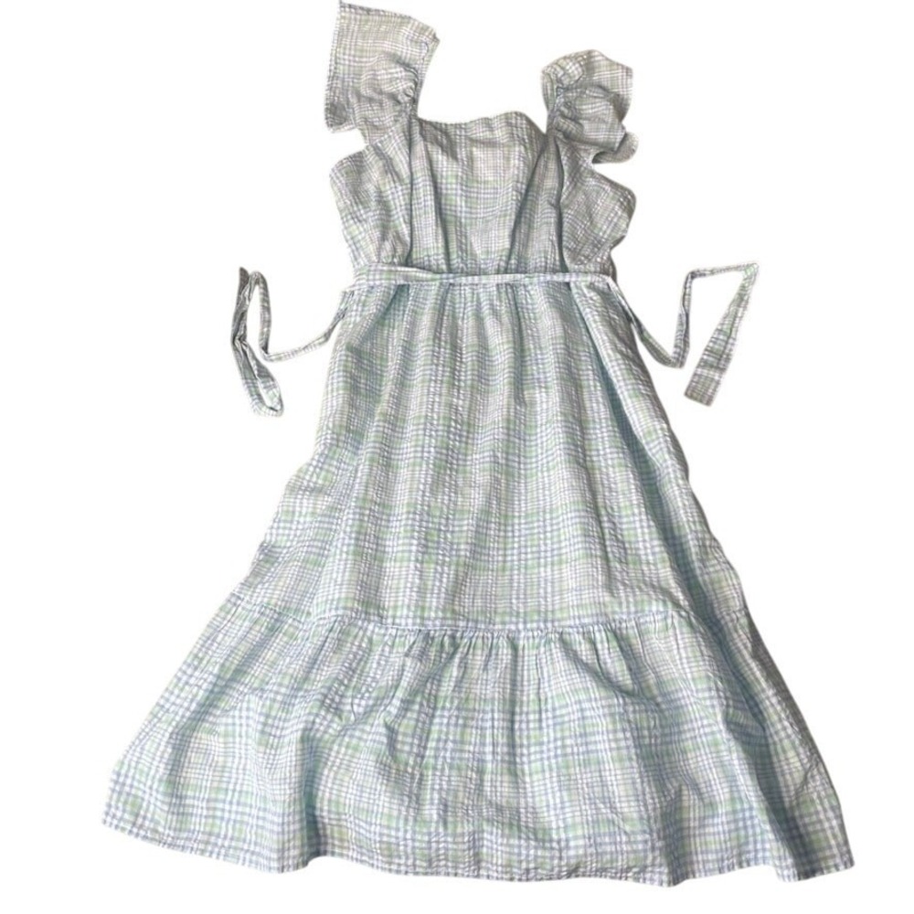 St Johns Bay Womens‎ XL Gingham Prairie Midi Dress Ruffle Sleeves Belted